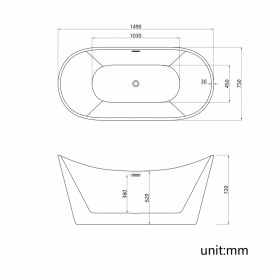 Cada acril freestanding ovala JUNO 150x75 cm - Img 3