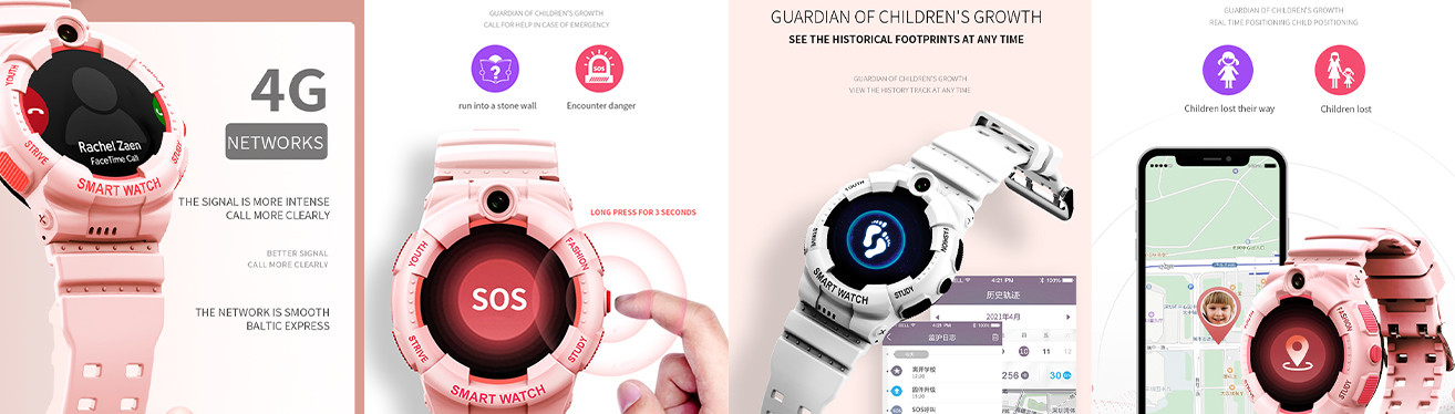 Ceas inteligent (smartwatch) pentru copii cu localizare prin GPS Efour Tech FG-31, roz