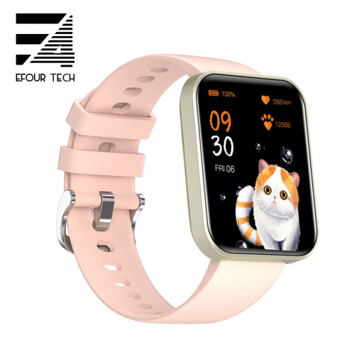 Ceas smartwatch barbati - dama, ritm cardiac, oxigen sange, tensiune arteriala, Efour Tech E21, roz