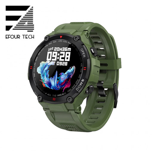 Ceas smartwatch barbati - femei, ritm cardiac, oxigen sange, tensiune arteriala, Efour Tech K22, verde