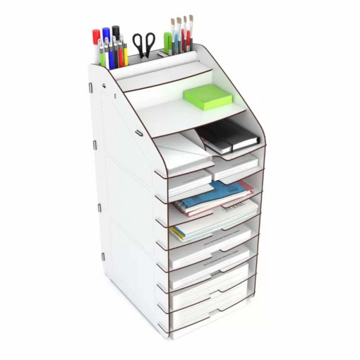 Organizator pentru birou cu tavite Tower, MDF, alb