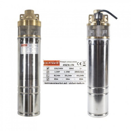 Pompa submersibila Kratos 4SKM-150, 1.5 CP, 41l/min, turbina dubla