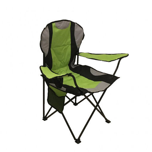 Scaun camping pliant cu brate, structura metalica, verde, model XL