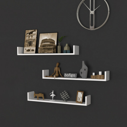 Set 3 rafturi de perete din lemn, alb