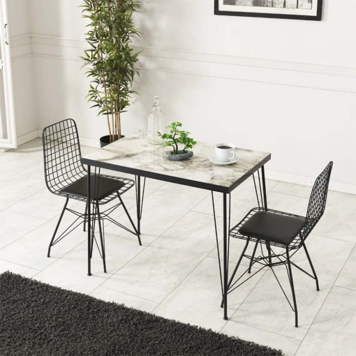 Set de masa cu doua scaune Bendir, cu blat marmorat