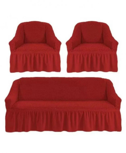 Set huse elastice pentru canapea de 3 locuri si 2 fotolii, creponate, caramiziu