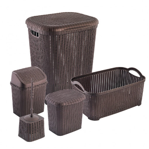 Set pentru baie din plastic, 5 piese, culoare maro