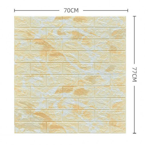 Tapet decorativ autoadeziv 3D, 5 panouri 77x70cm, galben- BrickWall
