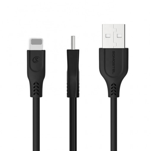 Cablu de incarcare/transfer rapid, Powerline SMS-BT02 de 2m si 3,1A, USB - Lightning(Iphone), negru