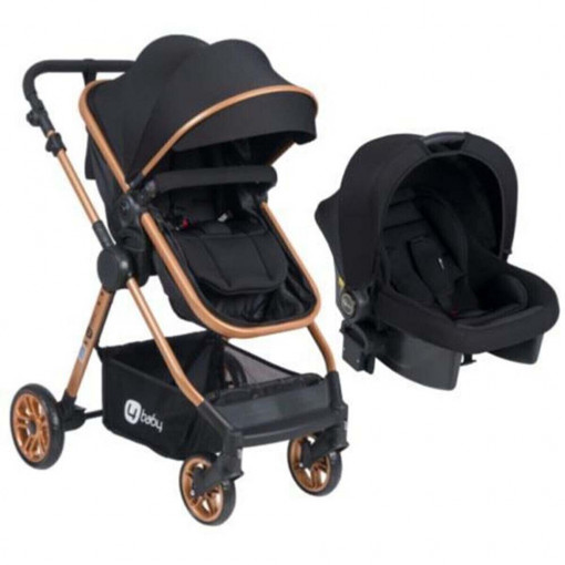 Carucior copii transformabil 3in1, sistem Travel ,maner reversibil, pliabil, cosulet auto, negru