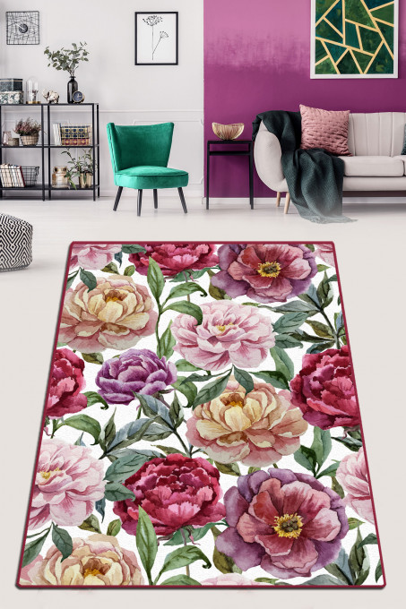 Covor cu print digital 3D Rose, 80x120cm, poliester 100%, spate antiderapant