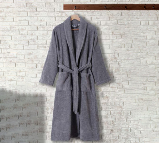 Halat de baie unisex Lux, bumbac, marime S-M, culoare gri