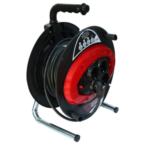 Prelungitor cablu electric pe tambur 50 metri, cu maner, 4 prize, 3x2.5mm