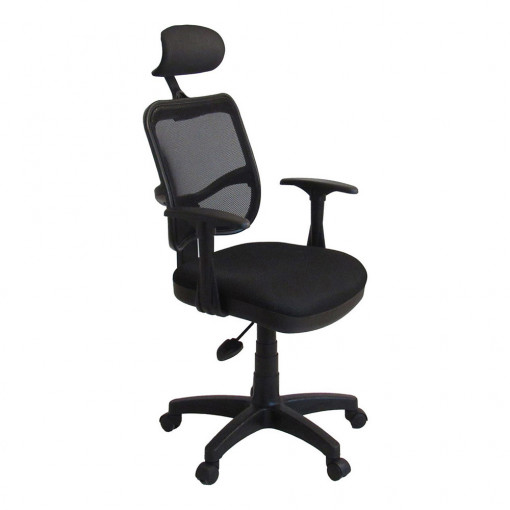 Scaun birou ergonomic cu tetiera, Star, rotativ, reglabil, spatar cu plasa, negru