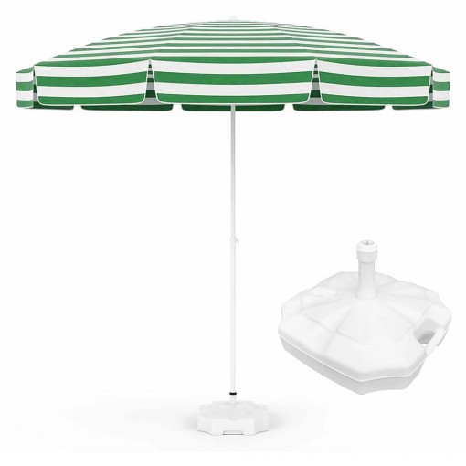 Umbrela de soare pentru plaja cu suport, protectie UV, Ø 180 cm, verde cu alb