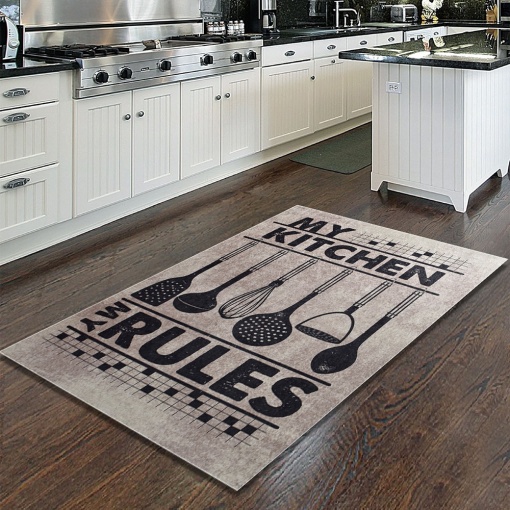 Covor Bucatarie cu print digital 3D, 80X150cm, poliester 100%, antiderapant, Rules