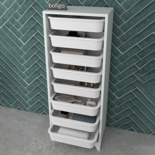 Dulap depozitare organizator baie - bucatarie - hol, 8 sertare, alb