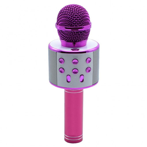 Microfon karaoke cu boxa inclusa, bluetooth, SD Card, USB, AUX, roz
