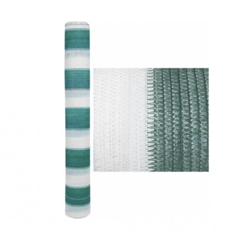 Plasa de umbrire pentru gard, 2 m x 10 m, 80% densitate grad de umbrire, verde cu alb