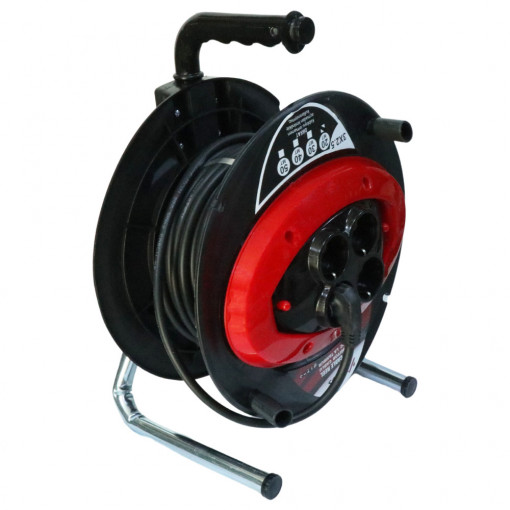 Prelungitor cablu electric pe tambur 40 metri, cu maner, 4 prize, 3x2.5mm