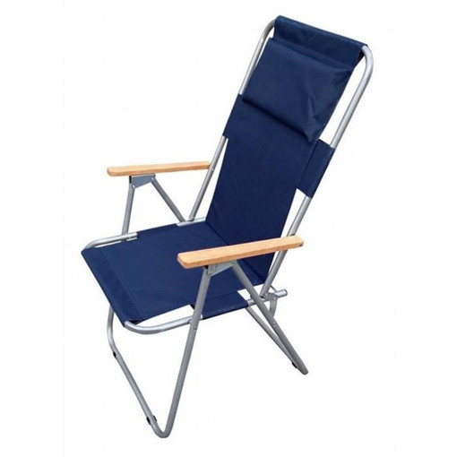 Scaun camping pliant cu perna si cotiere, structura metalica, albastru