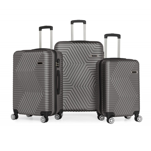 Set 3 trolere Artenova cu 4 roti, comaprtiment rigid, maner telescopic, cifru, business gri