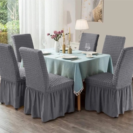 Set 6 huse elastice si creponate cu volan pentru scaune, gri