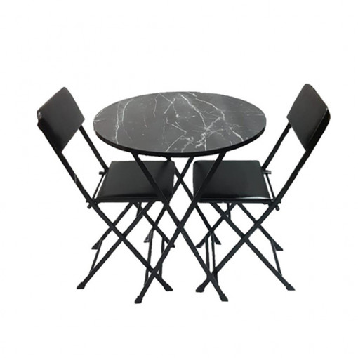 Set masa pliabila cu doua scaune living - bucatarie Tubix, blat negru marmorat