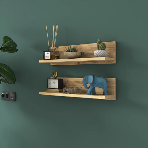 Set raft de perete decorativ cu 2 polite, stejar, 60 x 15 x 13 cm