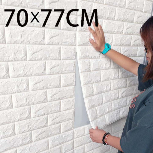 Tapet decorativ autoadeziv 3D, 1 panou 77x70cm, alb - BrickWall