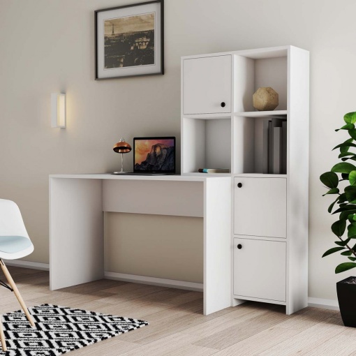 Birou lucru cu rafturi dreapta, dimensiuni 120x75x51.5 cm, alb