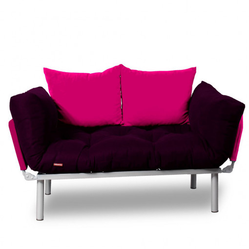 Canapea extensibila 2 locuri cadru inox, damson, perne roz incluse