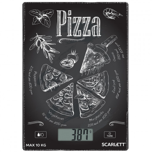 Cantar digital pentru bucatarie SC-KS57P66 Pizza, alb si negru, sticla, greutate maxima 10 kg