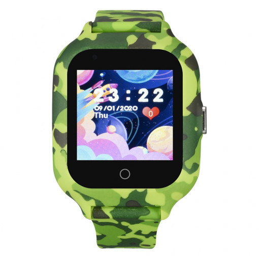 Ceas smartwatch copii cu GPS si cartela, rezistent la apa, Efour Tech FG-15, Camo verde