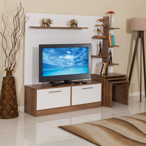 Comoda Tv New York, ArteNova, alb-stejar, 180x150x37cm