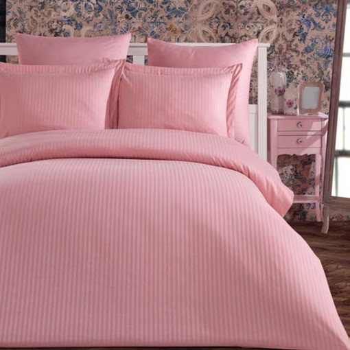 Lenjerie de pat din bumbac satinat, model Roz pudra, 6 piese