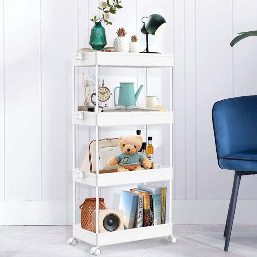 Organizator pe roti cu 4 rafturi, Asos, alb
