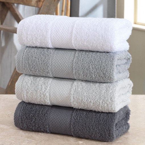 Set 4 prosoape de baie, 100% bumbac, 50x90cm, gri