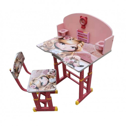 Set birou cu scaunel pentru copii, inaltime reglabila, albastru, model Girl