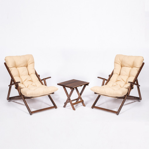 Set mobilier gradina - terasa cu scaune tip sezlong, masuta si perne, lemn de carpen, Nora Grand