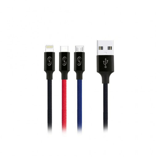 Cablu date 3 in 1 microUSB + Lightning + Type C Fonex 1.2 metri, negru