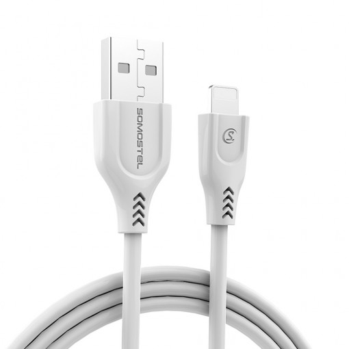 Cablu de incarcare/transfer rapid, Powerline SMS-BT02 de 2m si 3,1A, USB - Lightning(Iphone), alb