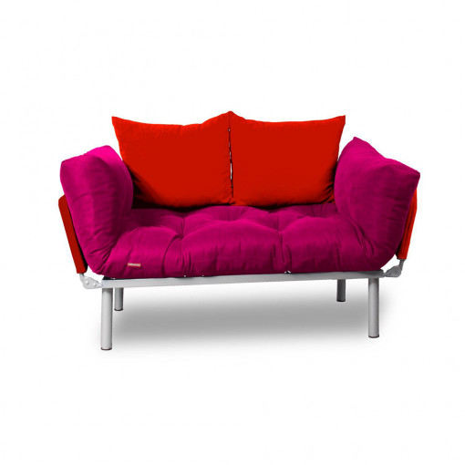 Canapea extensibila 2 locuri cadru inox, roz, perne rosii incluse