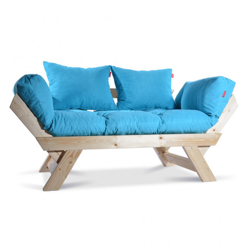 Canapea extensibila 2 locuri cadru lemn natural, perne incluse, Sofia, Bleu