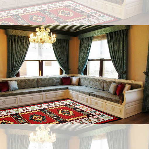 Covor traditional antiderapant Rosu, 80x150cm