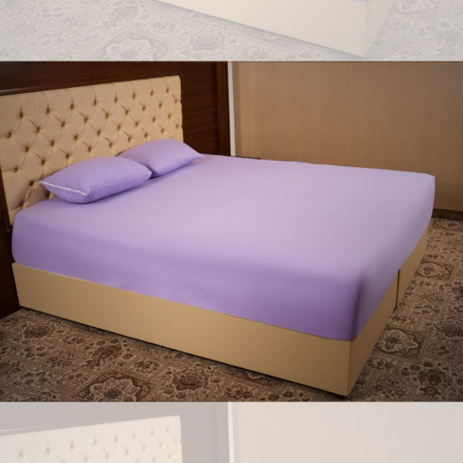 Husa de pat frotir cu elastic 180x200cm + 2 fete de perna 50x70cm, mov