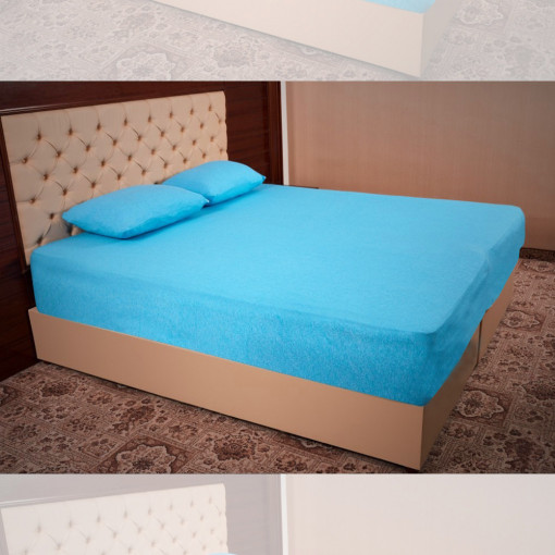 Husa de pat frotir cu elastic 180x200cm + 2 fete de perna 50x70cm, turcoaz