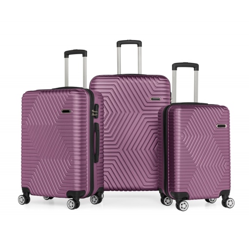 Set 3 trolere Artenova cu 4 roti, comaprtiment rigid, maner telescopic, cifru, mov