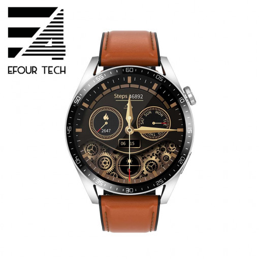 Smartwatch Efour Tech FW03, curea din piele maro, model 2022