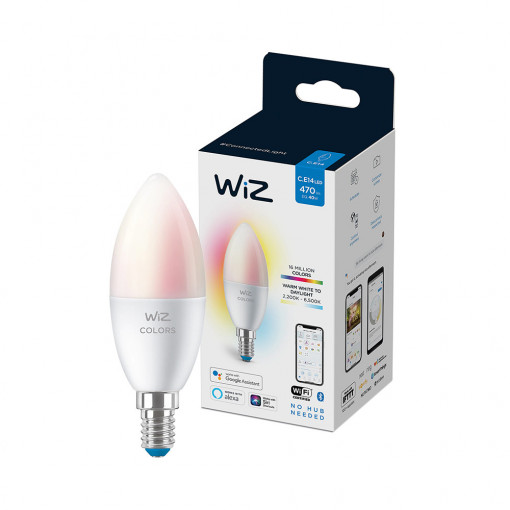 Bec LED RGBW smart inteligent WiZ Connected Colors, Wi-Fi, C37, E14, 4.9W (40W), 470 lm